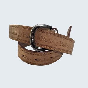 Vintage Polo Ralph Lauren Embossed Leather Belt Brown 34” 80s 90s High Waist